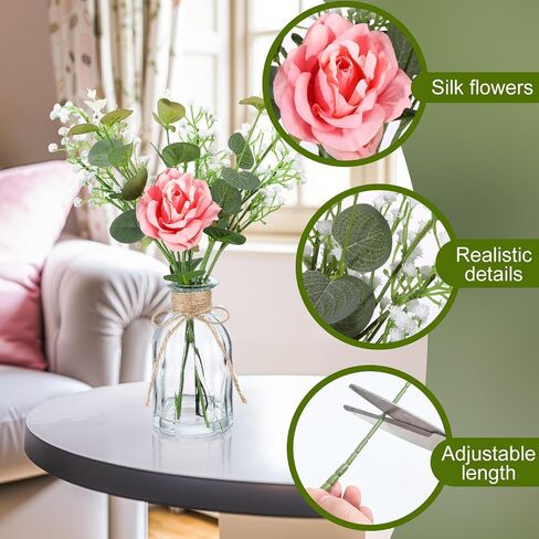 Janinka 10 Set Mini Fake Plants and Artificial Flowers in Vase 10 Glass Vases Fake Silk Roses Eucalyptus Babys Breath Artificial Flowers for Centerpiece Table Decorations Wedding Office Home Decor in Saudi Arabia