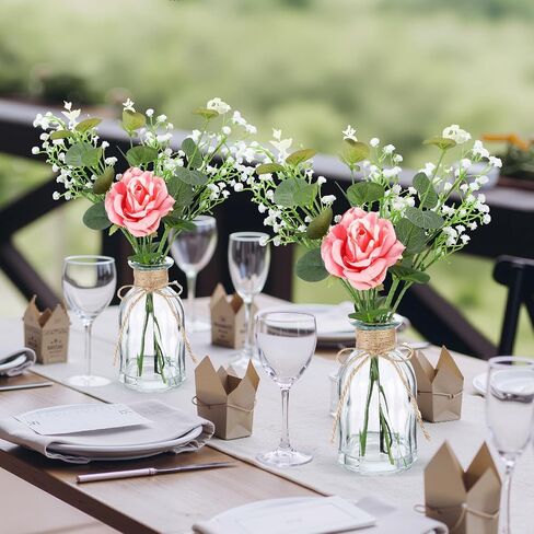 Janinka 10 Set Mini Fake Plants and Artificial Flowers in Vase 10 Glass Vases Fake Silk Roses Eucalyptus Babys Breath Artificial Flowers for Centerpiece Table Decorations Wedding Office Home Decor in Saudi Arabia