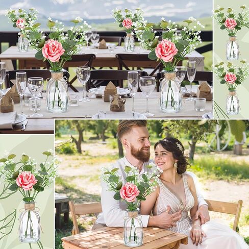 Janinka 10 Set Mini Fake Plants and Artificial Flowers in Vase 10 Glass Vases Fake Silk Roses Eucalyptus Babys Breath Artificial Flowers for Centerpiece Table Decorations Wedding Office Home Decor in Saudi Arabia