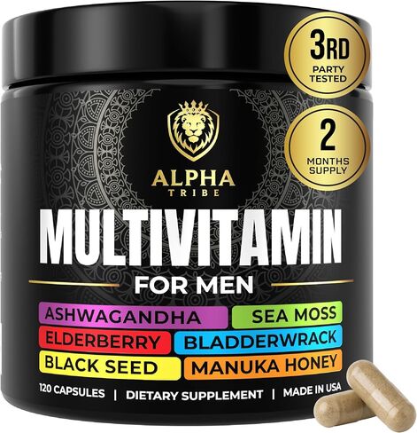 Multivitamin for Men with Sea Moss, Black Seed Oil, Ashwagandha, Turmeric Bladderwrack, Burdock,Vitamin C, Elderberry, Manuka, Yellow Dock | Daily Men's Vitamins and Minerals supplement in Saudi Arabia