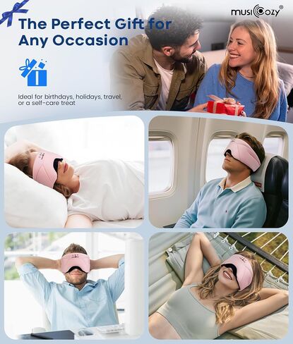 MUSICOZY Bluetooth Sleep Mask Headphones 5.4, Wireless Over-Ear Headphones Washable Zipper Sleep Headphones Mask with HD Stereo Speakers for Side Sleepers Travel & Relaxation, Gifts for Men Women in Saudi Arabia
