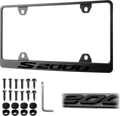 S2000 License Plate Frame – Stealth Black Powder Coat UV Resistant STAINLESS METAL Plate Holder - One Piece - Compatible with 2000-2009 S2000 AP1 / AP2 (3D RAISED LETTER with MOUNTING HARDWARE) in Saudi Arabia