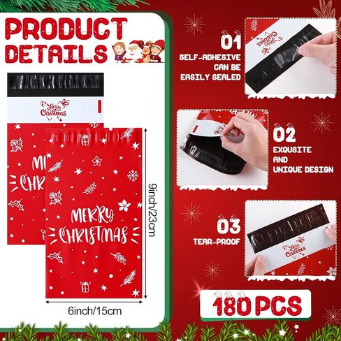 180 Pieces Christmas Mailers 6 x 9 Inch Matte Mailing Envelope Snowflake Shipping Bags Self Adhesive Packaging Bag for Candy, Christmas Party Favors, Waterproof in Saudi Arabia