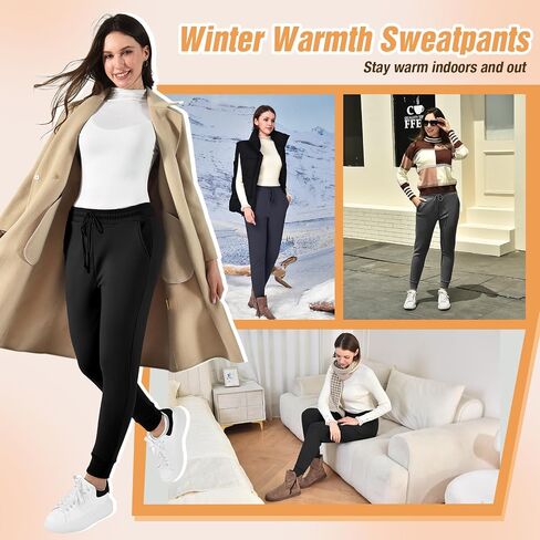 Walifrey Fleece Lined Joggers for Women with Pocket, Women's Warm Sweatpants for Winter Hiking Jogging and Workout in Kuwait