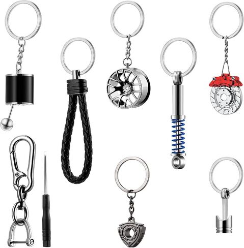 Frienda 8 Pieces Automotive Parts Model Key Ring Set Spinning Rim Chain JDM keychain Turbo Keychain with Sound in Saudi Arabia