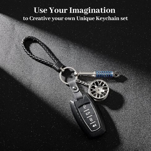 Frienda 8 Pieces Automotive Parts Model Key Ring Set Spinning Rim Chain JDM keychain Turbo Keychain with Sound in Saudi Arabia