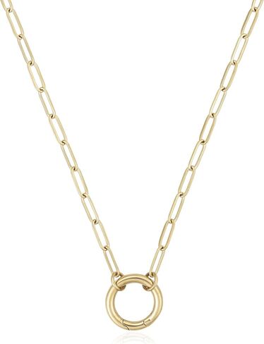 14K Gold Plated Open Circle Carabiner Link Paperclip Necklace with Charm Holder Pendant, Jewelry Gifts for Women in Saudi Arabia