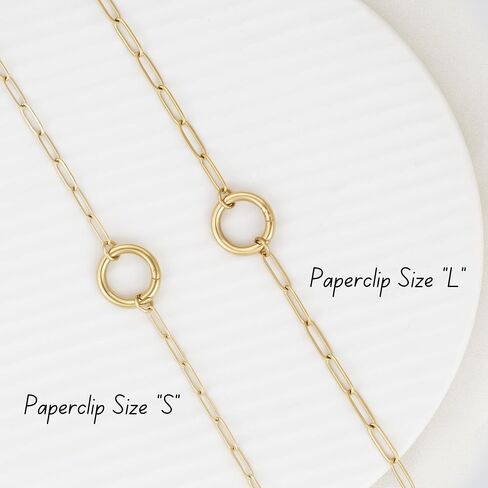 14K Gold Plated Open Circle Carabiner Link Paperclip Necklace with Charm Holder Pendant, Jewelry Gifts for Women in Saudi Arabia