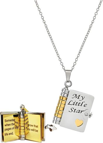 قلادة كتاب الحفيدة، للحفيدة - أجمل كتاب الفصل قلادة كتاب ذهبي فضي قابل للتعديل مع 6 صفحات معلومات منقوشة هدايا مجوهرات من الجدة in Kuwait