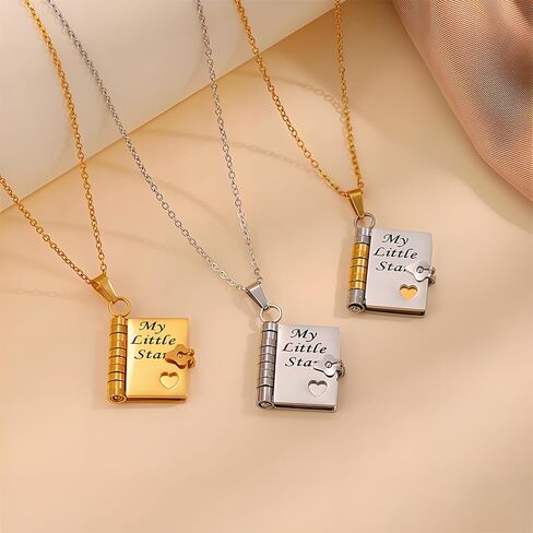 قلادة كتاب الحفيدة، للحفيدة - أجمل كتاب الفصل قلادة كتاب ذهبي فضي قابل للتعديل مع 6 صفحات معلومات منقوشة هدايا مجوهرات من الجدة in Kuwait