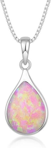 Opal Necklace for Women - 925 Sterling Silver October Birthstone Teardrop Pendant with 9x12mm Opal Gemstone, Adjustable Box Chain Jewelry Gif for Her in Saudi Arabia