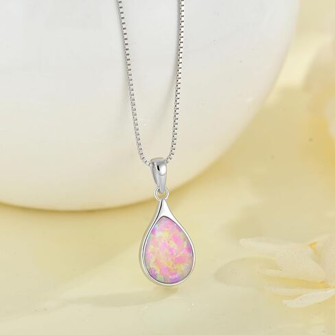 Opal Necklace for Women - 925 Sterling Silver October Birthstone Teardrop Pendant with 9x12mm Opal Gemstone, Adjustable Box Chain Jewelry Gif for Her in Saudi Arabia