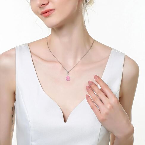 Opal Necklace for Women - 925 Sterling Silver October Birthstone Teardrop Pendant with 9x12mm Opal Gemstone, Adjustable Box Chain Jewelry Gif for Her in Saudi Arabia