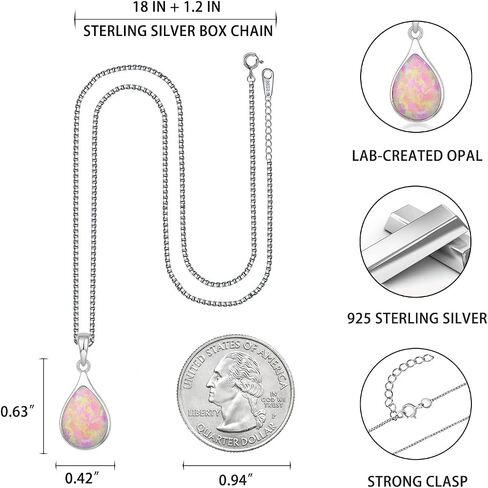 Opal Necklace for Women - 925 Sterling Silver October Birthstone Teardrop Pendant with 9x12mm Opal Gemstone, Adjustable Box Chain Jewelry Gif for Her in Saudi Arabia