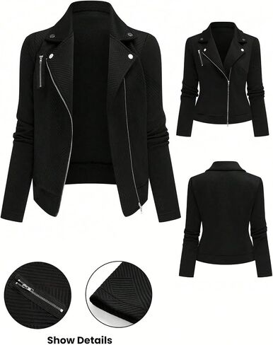 GORGLITTER Women's Zip Up Motorcycle Jacket Casual Long Sleeve Lapel Collar Moto Biker Bomber Jackets Outwear in Saudi Arabia