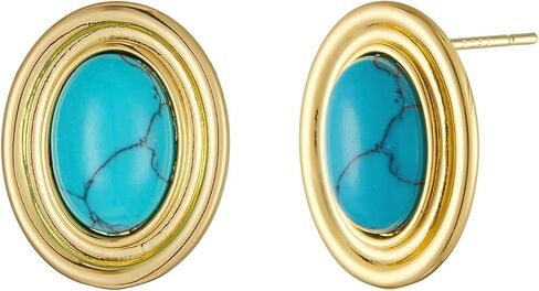 Chunky Gold Color Earrings Fashion Geometric 18K Gold Turquoise Lapis Lazuli Green Red Oval Earrings for Women in Saudi Arabia