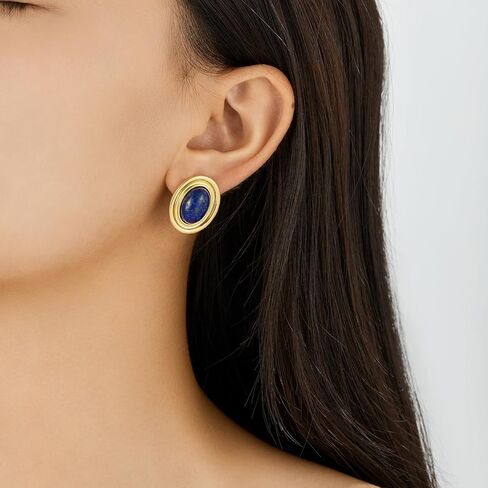 Chunky Gold Color Earrings Fashion Geometric 18K Gold Turquoise Lapis Lazuli Green Red Oval Earrings for Women in Saudi Arabia