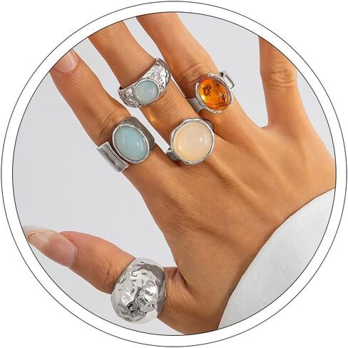 Rings for Women Chunky Rings Set Adjustable Thick Statement Ring Vintage Wide Colorful Stackable Ring for Women Chunky Jewlery in Saudi Arabia