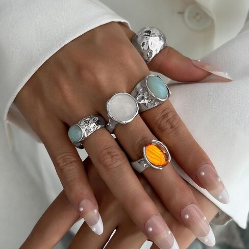Rings for Women Chunky Rings Set Adjustable Thick Statement Ring Vintage Wide Colorful Stackable Ring for Women Chunky Jewlery in Saudi Arabia