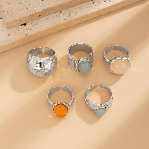 Rings for Women Chunky Rings Set Adjustable Thick Statement Ring Vintage Wide Colorful Stackable Ring for Women Chunky Jewlery in Saudi Arabia