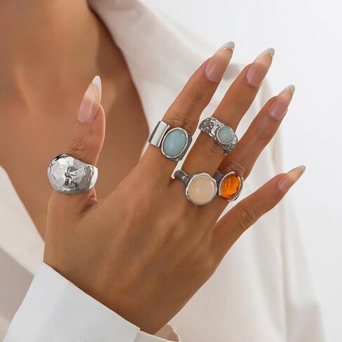 Rings for Women Chunky Rings Set Adjustable Thick Statement Ring Vintage Wide Colorful Stackable Ring for Women Chunky Jewlery in Saudi Arabia