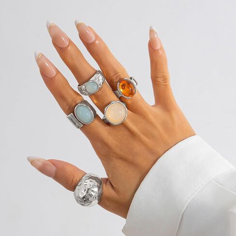 Rings for Women Chunky Rings Set Adjustable Thick Statement Ring Vintage Wide Colorful Stackable Ring for Women Chunky Jewlery in Saudi Arabia