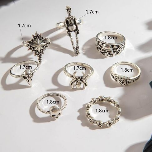 خواتم قوطية فضية قابلة للتكديس للنساء جمجمة الشرير، الخفافيش، ثعبان شبكة العنكبوت، العنكبوت، الفراشة، القلب الأحمر، الورد، الصليب، قطرة الدم، مجموعة خواتم مفتوحة للمفاصل هدايا الهالوين الرائعة لإكسسوارات المجوهرات in Kuwait