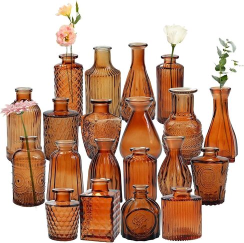 Amber Glass Bud Vases Set of 20,Small Flower Vases for Wedding Centerpieces,Mini Bud Vases in Bulk Amber Glass Vase for Table Decoration,Home Decor in Saudi Arabia