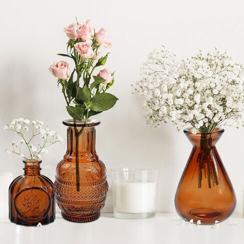 Amber Glass Bud Vases Set of 20,Small Flower Vases for Wedding Centerpieces,Mini Bud Vases in Bulk Amber Glass Vase for Table Decoration,Home Decor in Saudi Arabia
