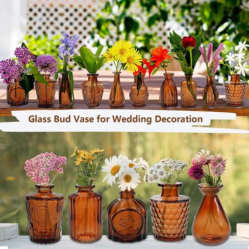 Amber Glass Bud Vases Set of 20,Small Flower Vases for Wedding Centerpieces,Mini Bud Vases in Bulk Amber Glass Vase for Table Decoration,Home Decor in Saudi Arabia