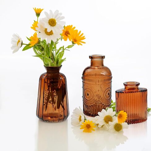 Amber Glass Bud Vases Set of 20,Small Flower Vases for Wedding Centerpieces,Mini Bud Vases in Bulk Amber Glass Vase for Table Decoration,Home Decor in Saudi Arabia