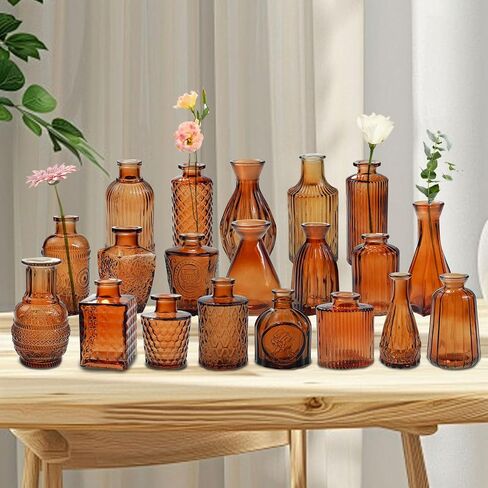 Amber Glass Bud Vases Set of 20,Small Flower Vases for Wedding Centerpieces,Mini Bud Vases in Bulk Amber Glass Vase for Table Decoration,Home Decor in Saudi Arabia