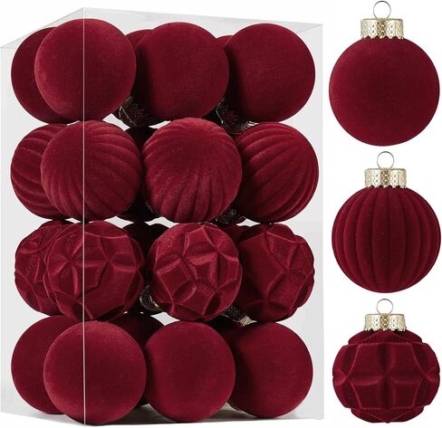 16pcs Velvet Christmas Ball Ornaments -Flocked Shatterproof Christmas Tree Decorations Plastic Xmas Decorative Hanging Ornaments for Xmas Holiday Home Decor,3 Style(Black, 3.15inch) in Saudi Arabia