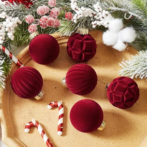 16pcs Velvet Christmas Ball Ornaments -Flocked Shatterproof Christmas Tree Decorations Plastic Xmas Decorative Hanging Ornaments for Xmas Holiday Home Decor,3 Style(Black, 3.15inch) in Saudi Arabia
