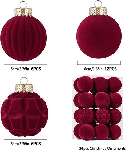 16pcs Velvet Christmas Ball Ornaments -Flocked Shatterproof Christmas Tree Decorations Plastic Xmas Decorative Hanging Ornaments for Xmas Holiday Home Decor,3 Style(Black, 3.15inch) in Saudi Arabia