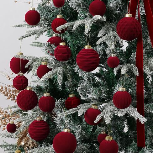 16pcs Velvet Christmas Ball Ornaments -Flocked Shatterproof Christmas Tree Decorations Plastic Xmas Decorative Hanging Ornaments for Xmas Holiday Home Decor,3 Style(Black, 3.15inch) in Saudi Arabia