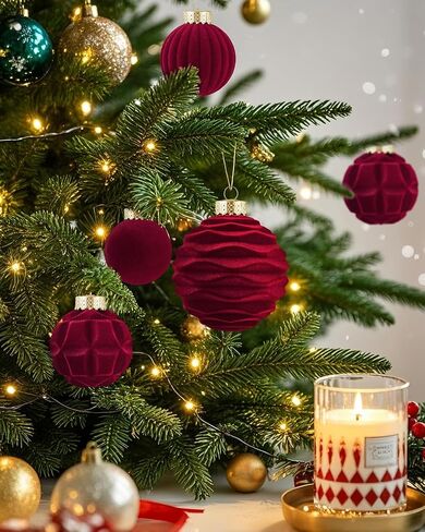 16pcs Velvet Christmas Ball Ornaments -Flocked Shatterproof Christmas Tree Decorations Plastic Xmas Decorative Hanging Ornaments for Xmas Holiday Home Decor,3 Style(Black, 3.15inch) in Saudi Arabia