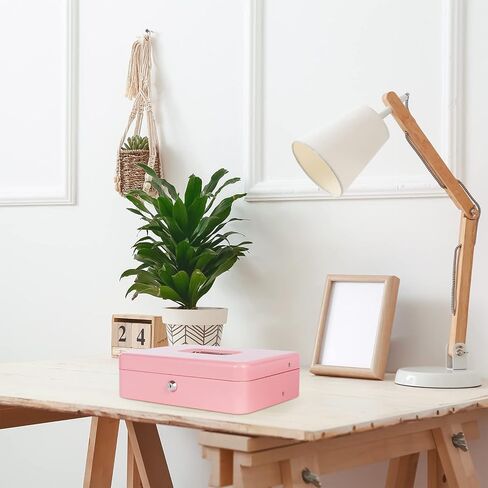 Cash Box with Money Tray and Lock, Metal Money Box for Cash Register, Large Cash Lock Box for Money Safe Includes 5 Slots Coin Tray with Cover, 4 Bill Slots, 4 Keys, 11.8" x 9.4" x 3.54" Black in Kuwait