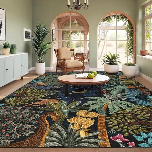 GarveeHome 5x7 Jungle Area Rug Washable Rugs for Living Room Bedroom, Soft Low Pile Non Slip Accent Floor Mat Animal Print Throw Rug Indoor Carpet Dining Room Playroom in Saudi Arabia