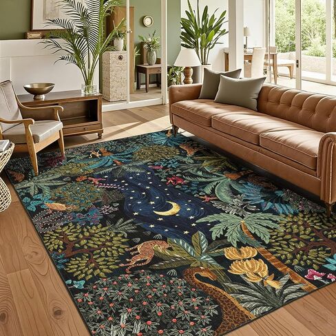 GarveeHome 5x7 Jungle Area Rug Washable Rugs for Living Room Bedroom, Soft Low Pile Non Slip Accent Floor Mat Animal Print Throw Rug Indoor Carpet Dining Room Playroom in Saudi Arabia
