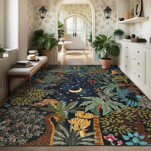 GarveeHome 5x7 Jungle Area Rug Washable Rugs for Living Room Bedroom, Soft Low Pile Non Slip Accent Floor Mat Animal Print Throw Rug Indoor Carpet Dining Room Playroom in Saudi Arabia