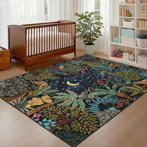 GarveeHome 5x7 Jungle Area Rug Washable Rugs for Living Room Bedroom, Soft Low Pile Non Slip Accent Floor Mat Animal Print Throw Rug Indoor Carpet Dining Room Playroom in Saudi Arabia