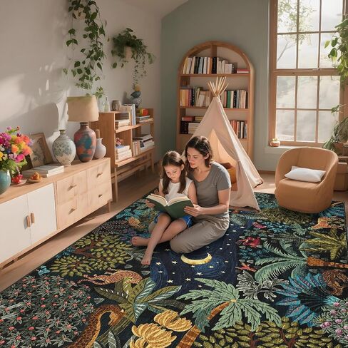 GarveeHome 5x7 Jungle Area Rug Washable Rugs for Living Room Bedroom, Soft Low Pile Non Slip Accent Floor Mat Animal Print Throw Rug Indoor Carpet Dining Room Playroom in Saudi Arabia