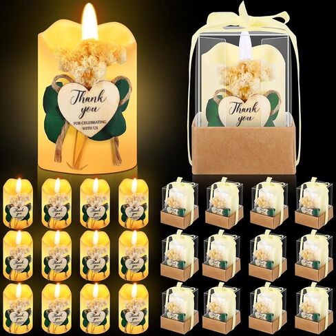 24 Pcs Weeding Candle Favors for Guests Baptism Favors LED Tea Light Candles Christmas Pillar LED Flameless Candles Tags and Gift Boxes for Baptism Wedding Party Baby Shower in Saudi Arabia