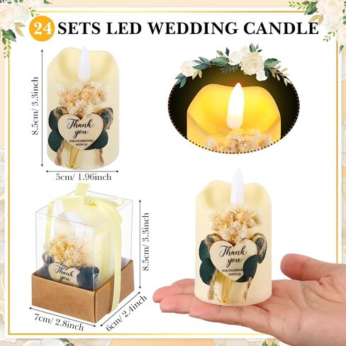 24 Pcs Weeding Candle Favors for Guests Baptism Favors LED Tea Light Candles Christmas Pillar LED Flameless Candles Tags and Gift Boxes for Baptism Wedding Party Baby Shower in Saudi Arabia