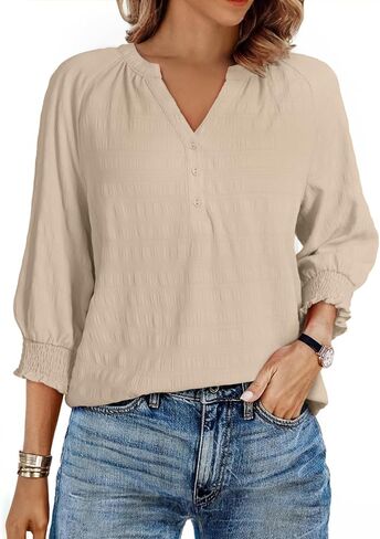 بلوزات نسائية صيفية من Dokotoo بأكمام نصف فانوس كاجوال ورقبة على شكل حرف V وأزرار سفلية in Kuwait