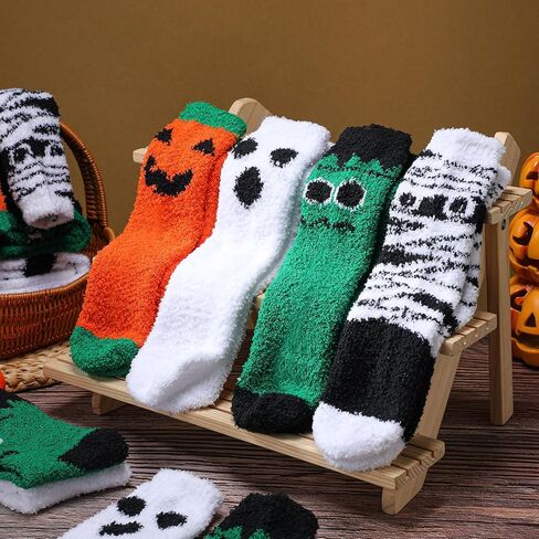 Liitrsh 8 Pairs Halloween Fuzzy Sock for Women Cozy Funny Unisex Halloween Socks Gifts Boo Spooky Basket Stuffers for Winter Sports Outdoor Gifts in Saudi Arabia