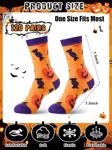 120 Pairs Halloween Socks Bulk Novelty Pumpkin Ghost Skull Spider Skeleton Pattern Crew Sock Gifts for Women Men in Saudi Arabia