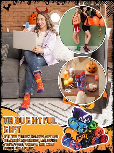 120 Pairs Halloween Socks Bulk Novelty Pumpkin Ghost Skull Spider Skeleton Pattern Crew Sock Gifts for Women Men in Saudi Arabia