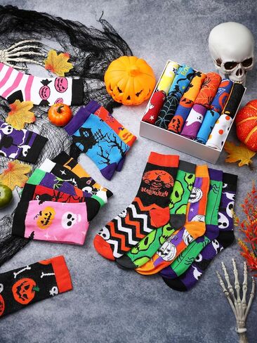 120 Pairs Halloween Socks Bulk Novelty Pumpkin Ghost Skull Spider Skeleton Pattern Crew Sock Gifts for Women Men in Saudi Arabia